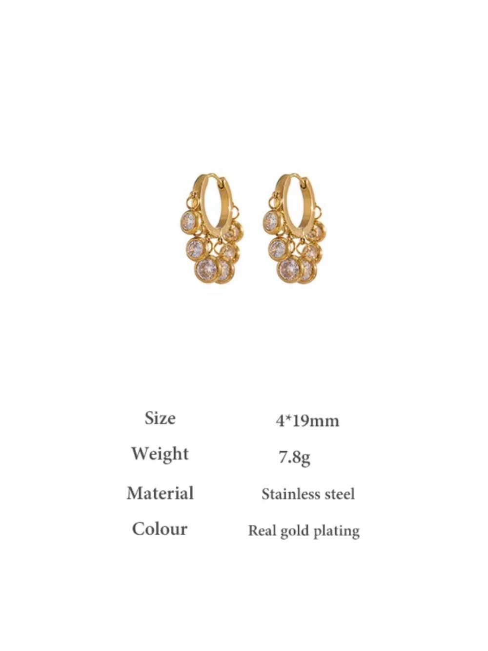 Crystal Charm Hoop Earrings – Gold Plated Stainless Steel - Picture 4 of 9